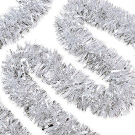 50 Feet Christmas Tinsel Garland Metallic Twist Shiny Garland for Xmas Christmas Tree Decorations,Holiday Home Party Supplies Indoor Outdoor Decor Silver