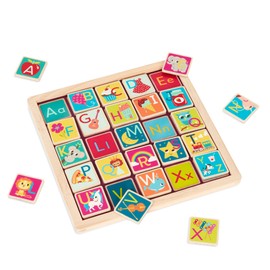 B. toys – Wooden Alphabet Puzzle – Double-Sided Puzzle & Chalkboard – 26 Magnetic Letter Pieces – 2-in-1 Puzzle for Kids – 3 Years + – Magnetic Alphabetic