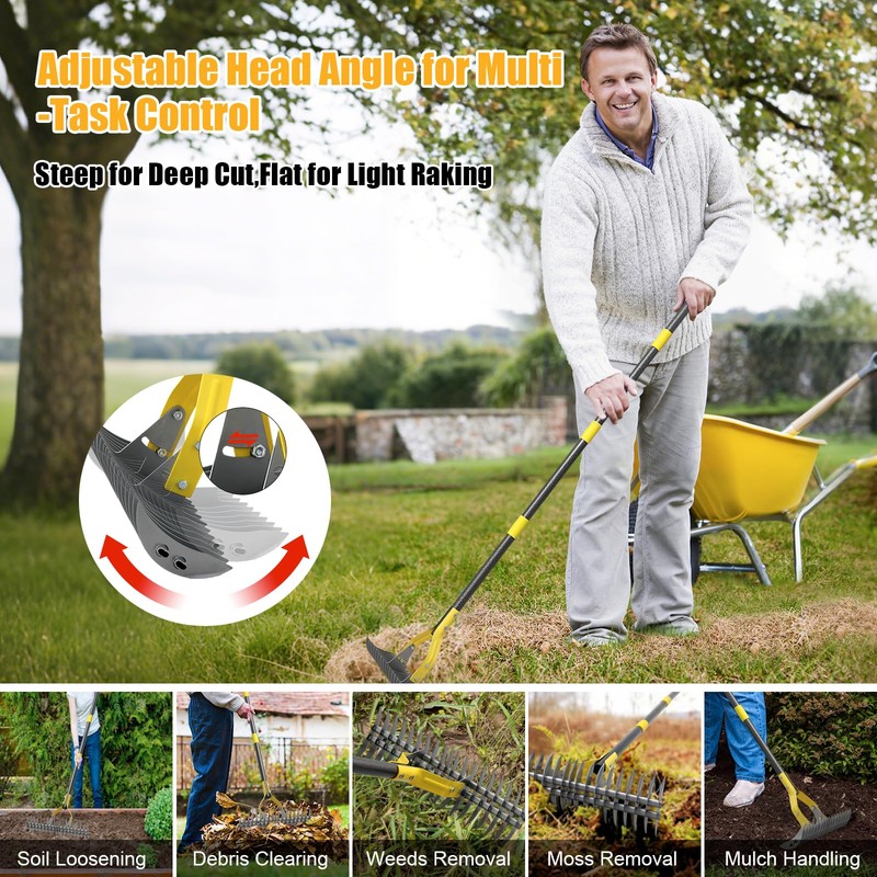 Dual-Action Thatch Rake for Lawn – Efficient 15" Thatching Rake