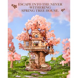 Rolife DIY Miniature House Kits Sakura Tree House 12" 3D Wooden Puzzles for Adults, Japanese Cherry Blossom Model Building Kit, Bonsai Craft Home Decor Gifts for Teens Family