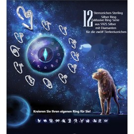 SJDOFU Women's Ring 925 Sterling Silver 5A White Stone 12 Zodiac Signs Ascendant Adjustable Ring Birthday Gift, Precious metal, Cubic Zirconia