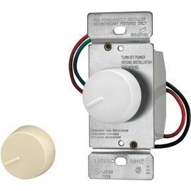 EATON RI06P-VW-K2 Core React Preset Rotary Dimmer, 600 W, 120 Vac, 1 Pole, Ivory, White