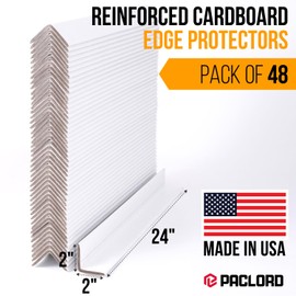 Paclord 24" x 2" x 2" Reinforced Cardboard Edge Protectors, White (Pack of 48) – 0.225" Thick Extra Heavy-Duty Cardboard Corner Protectors – American Quality V-Board Pallet Edge Protectors
