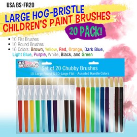 U.S. Art Supply 20-Piece Assorted Hog Bristle Brush Set - Large Thick Paint Brushes, Classroom Paint Brushes for Crafts, Tempera & Acrylic Painting, Ideal for Beginners & Students