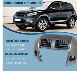 ATUOTPO Center Dashboard A/C Outlet Air Vents Panel Housings & Cover Strip Trim Fit for Toyota RAV4 2006-2012#55413-42070-B0 55412-42060-B0 55670-42060-B0 Center Instrument Cluster Panel Trim