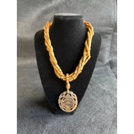 Unbranded Coral and Jade Necklace w/ Matching Bracelet. Hand Carved Jade Pendant.