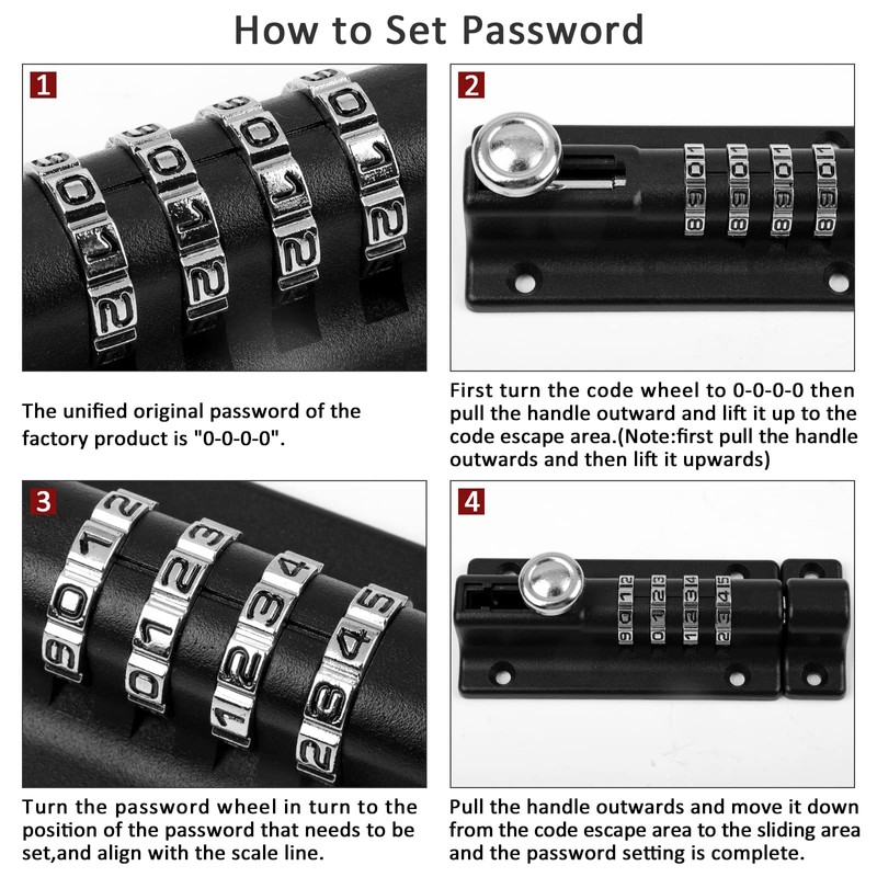 Combination Locking Bolt, ProChosen 4 Digit Sliding Lockable Padbolt Heavy
