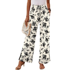 HOTGIFT 2025 Womens Pants Wide Leg High Waisted Adjustable Drawstring Trousers with Pockets Casual Lightweight Black Rose Medium