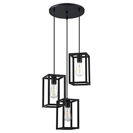 Dolaimy House 3 Light Adjustable Kitchen Island Rustic Farmhouse Pendant Light with Metal Cage Pendant Ceiling Lighting Fixture for Kitchen Island Cafe Bar Black Finish