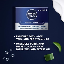NIVEA MEN Intensive Moisturising Face Cream Protect & Care Pack of 3 (3 x 50 ml), Face Moisturiser for Dry Skin, Moisturiser for Men with Aloe Vera & Vitamin E, Mens Moisturiser