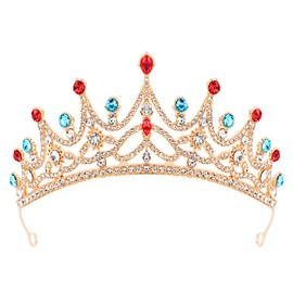 Queen Crowns for Women Tiaras Wedding Princess Crown Quinceanera Tiara Crystal Bridal Headband Rhinestone Hair Accessories for Birthday Prom Pageant Party Red Blue Silver