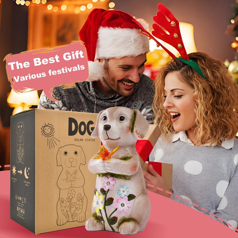 Fashionoda Solar Dog holiding Solar Butterfly Lights - Resin Garden