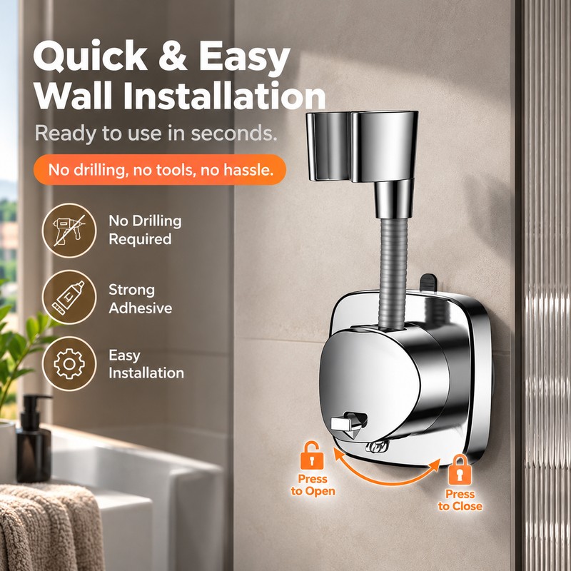 360° Adjustable Handheld Shower Head Holder for Bathroom – No-Drill
