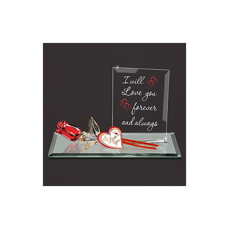 Glass Baron Handcrafted Red Rose I Love You Figurine Accented