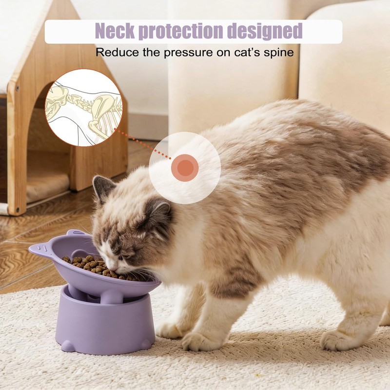 Silicone Slow Feeder Cat Bowl, 5.4'' Elevated Cat Slow Feeder