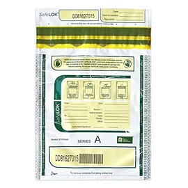 CONTROLTEK SafeLOK Tamper-Evident Seal Cash Deposit Bags - Money Bag With Unique Serial Number - Security Bank Bags With Deposit Slip Pocket 9" x 12" (White, 100 Count)