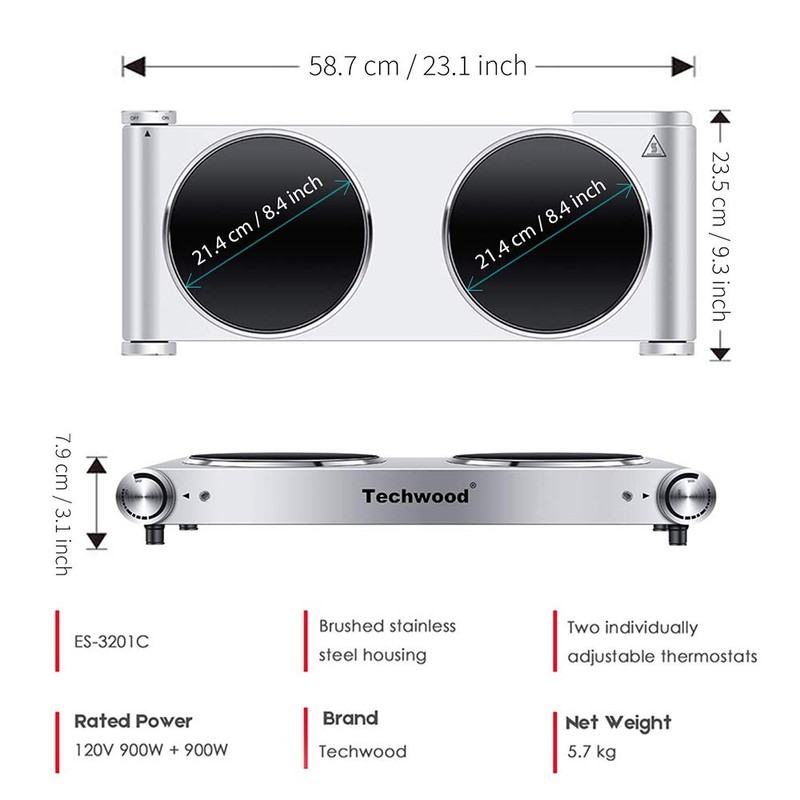 Hot Plate, Techwood 1800W Dual Electric Stoves, Countertop Stove Double