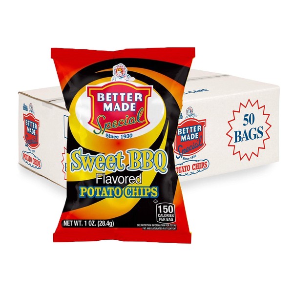 Better Made Special Potato Chips (Sweet BBQ) - 50 Pack - 50 x 1 oz. Bags - Crunchy, Individual Snacks Made from Fresh Potatoes - Family Owned and Operated
