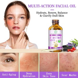 Lavender Rosehip Frankens Scented Organic Face Oil with Pomegranate and Vitamin E - USDA Certified Cold Pressed 100% Natural Anti-Aging Facial 1 oz 30ml Size / 라벤더 로즈힙 프랑켄스 향 석류 및 비타민 E가 함유된 유기농 페이스 오일 - USDA 인증 콜드 프레스 100% 천연 안티에이징 페이셜 1온스  30ml Size