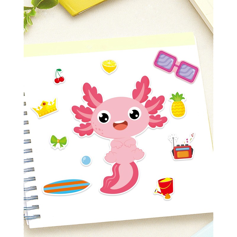 Aowplc 32 Sheets Axolotl Make-a-Face Stickers Mix 'n Match Crafts