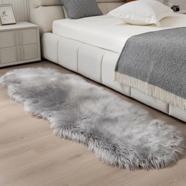 CKLZSAY Faux Fur Sheepskin Rug Super Soft Fluffy Plush Area Rug Bedroom Floor Children's Room Sofa Cushion Living Room Runners Bedside Rugs (Gray，2×6 ft Sheepskin)