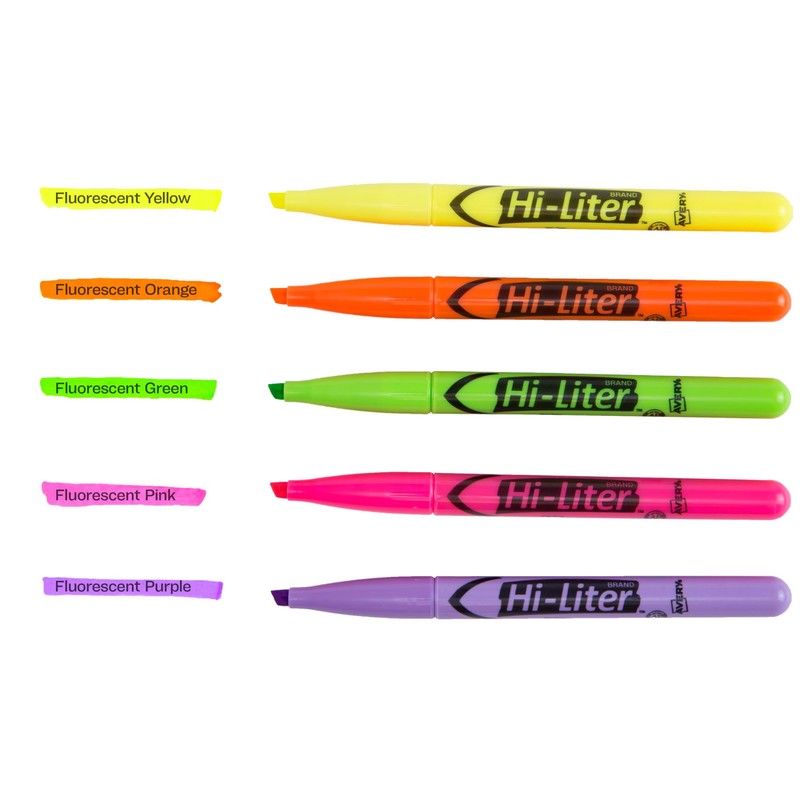 Avery Hi-Liter Pen-Style Highlighters, Smear Safe Ink, Chisel Tip, 6