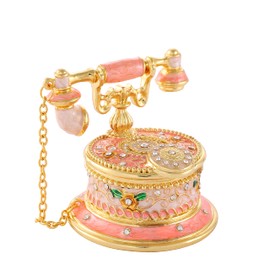 QIFU Hand Painted Telephone Pink Enameled Trinket Box with Hinged Unique Gift for Home Decor