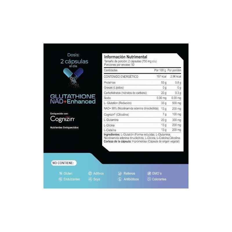 ETERNAL NUTRITION Essentials: L-Glutatión Reducido, con NAD+ (100 Cápsulas)