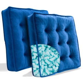 1 MIDDLE ONE Floor Pillow Set of 2, Memory Foam Meditation Cushion, Floor Cushions for Adults Sitting, Large Square Seat Cushions for Yoga, Couch, Sofa, Kids, Living Room, 20x20 Inch (Navy Blue)