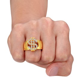 SATINIOR 80s 90s Hip Hop Costume Outfit Kit, 5 Pcs Dollar Chain Necklace Ring Bucket Hat Glasses Earring for Rapper, Men, Women, Kids(White)