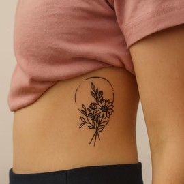 Fake Tattoo Sonnenblume – Temporalis® | Temporäre Tattoos für Erwachsene – EU-zertifizierte Kosmetik, vegan & wasserfest – Hält 1 bis 2 Wochen [ Blumenstrauß ]