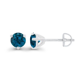 925 Sterling Silver 5mm Round 3 Prong Martini Set Natural London Blue Topaz December Birthstone Screwback Stud Earrings