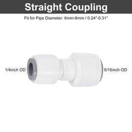 sourcing map 10Pcs Push to Connect Fittings, 1/4" OD x 5/16" OD Air Hose Fittings Tube&Hose&Pipe Quick Connect Fitting Plastic Straight Union Coupling for RO Water System, White (6-8mm)