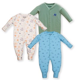 Baby 100% Cotton 3-Piece Coverall with Foldable Cuff and Feet, Front Open (Style-Forest, 6-9 Months)