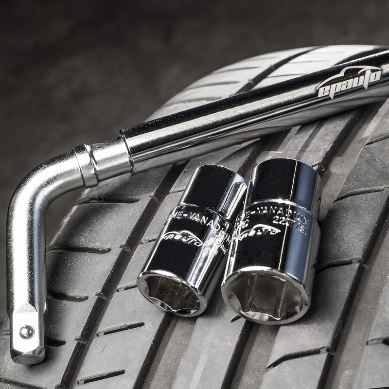 EPAuto Telescoping Lug Wrench, Wheel Wrench with CR-V Sockets (17/19,