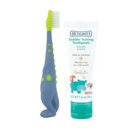 Dr. Talbot's Toddler Training Toothbrush and Natural Kids Toothpaste with Citroganix - 1.6 oz - Fluoride-Free Toothpaste and Toddler Toothbrush - 6+ Months - Dinosaur
