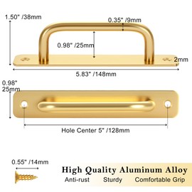 Malimali 4 Pack Gold Barn Door Handles, 5" Hole Center Gate Handle Sliding Door Handles Modern Aluminium Door Pull for Pocket Door Bifold Closet Doors Hardware Replacement