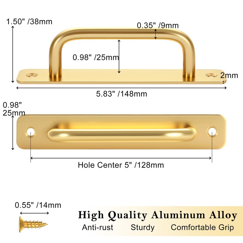 Malimali 4 Pack Gold Barn Door Handles, 5" Hole Center
