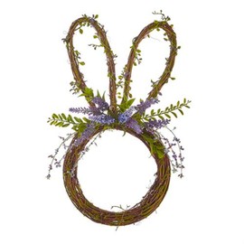 Bunny Wreath with Faux Lavender, 19.5-Inch Spring and Easter Hanging Decoration