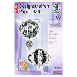 Ursus 23580099 - Designstreifen Paper Balls Audrey, Material für bis zu 8 Paper Balls, Durchmesser ca. 10 cm, 60 Streifen mit Zubehör, ideal zum Basteln von individuellen Weihnachtskugeln