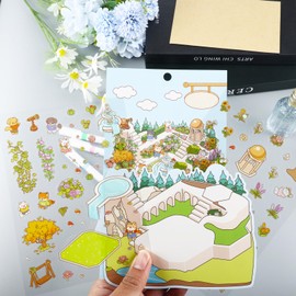 4 Sets 3D Sticker Scene Room DIY 3D House Stickers Cute Korean Stickers Deco Make Your Own Mini Room Stickers Funny Scrapbook Stickers Cartoon Scene Sticker for Adult Kids Relief Stress Pass The Time