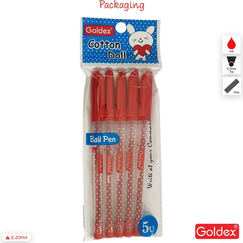 Goldex 5 x 0.7mm Ball Pens Cotton Doll Ball Point