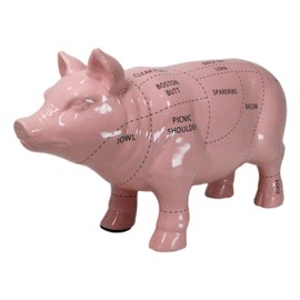 Ebros Gift Large Ceramic Animal Farm Country Farmhouse Pink Pig Swine Pork Butcher Shop Cuts and Parts Chart Sculpture Model Pigs Figurine