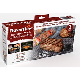 Flavor Flow Reusable Mesh Grill Mats - Set of 3 - Heat & Smoke Flows Through Mesh - No Mess