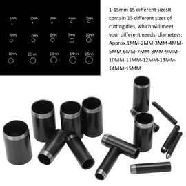 Wifehelper Hollow Hole Punch, 15 Pieces Leather Punch Tool for DIY Leather Crafts, Leather Hole Punch, Cutting Tool, Sharp Edges, High Density, 1 to 15 mm, Leather Punch, Rotatable