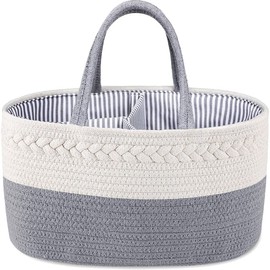 ABenkle - Cesta de pañales para bebé, cubeta de almacenamiento de guardería y organizador de coche para pañales, cesta de cuerda de algodón para cambiador
