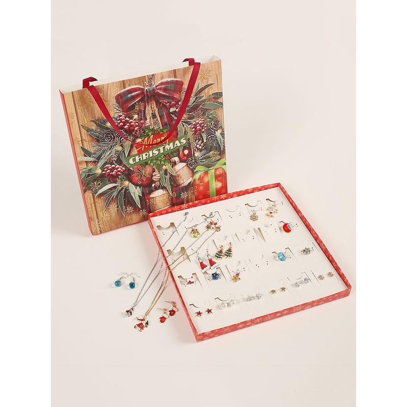 Christmas Necklace Stud Earrings Accessories Gift Set Handheld 25x25x2.5cm