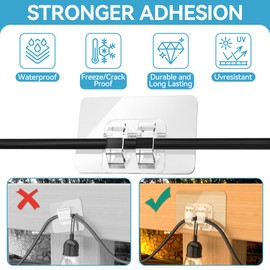 Uimcomla 50Pcs Hooks for Outdoor String Lights - Heavy-Duty Adhesive Strips for Hanging Christmas Light, Sticky Cord Holder Rope Organizer Waterproof, No Tools, No Holes, Waterproof UV-Resistant