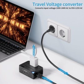 Universal 100V-220V Travel Converter, 250W Travel Voltage Converter for curlers, straighteners, Chargers, Power Plugs with 4 USB Charging Ports and 3 AC Plugs Including A, C, D, G, I, L ，E/F Type