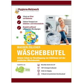 5 wasserlösliche Wäschesäcke Wäschebeutel. 40 x 50 cm. 21 Liter. Tragkraft 4kg. Wasserlöslich ab 30°C. Für Infektions- und Schmutzwäsche und für den Einsatz zu Hause